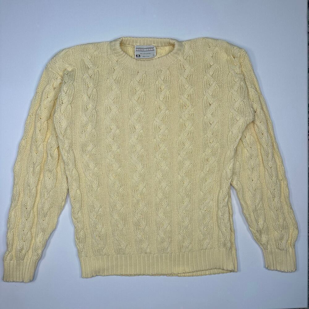 Vintage 1980’s Lord Jeff Yellow Cable Knit Cotton Sweater Size Large
